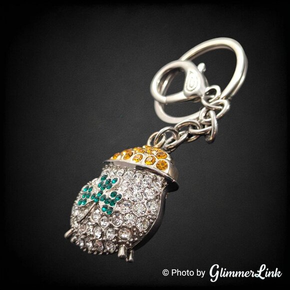 Irish Pot of Gold Shamrock Crystal Silver Tone Key Chain - Picture 3 of 8